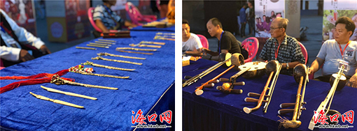 左：海南省無形文化財PRイベント開幕式／右：省級無形文化財を代表する「鯉灯踊り」